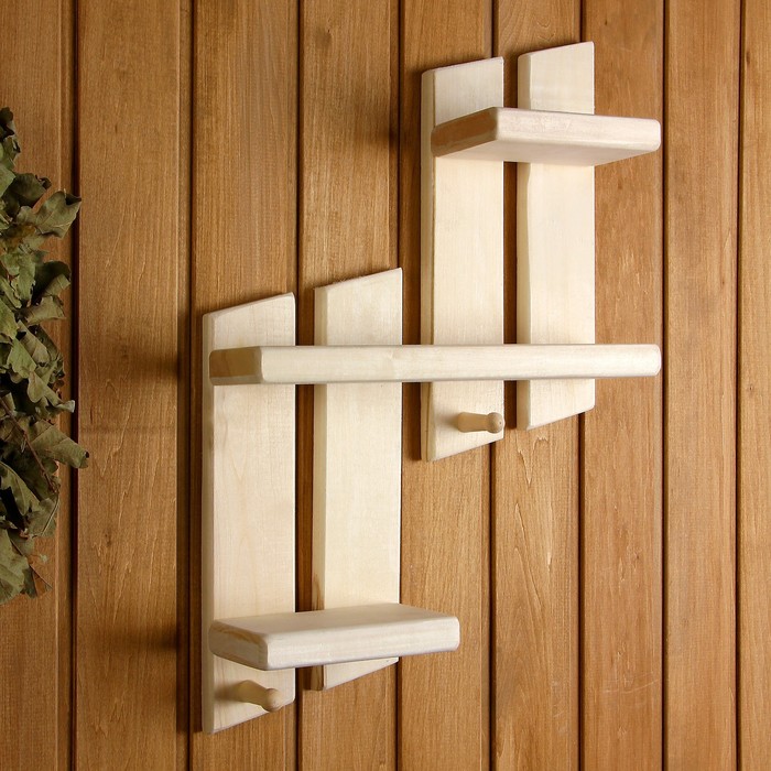 Полка "Ступенька" 2 крючка 10 × 46 × 64 см, липа ПРОМО