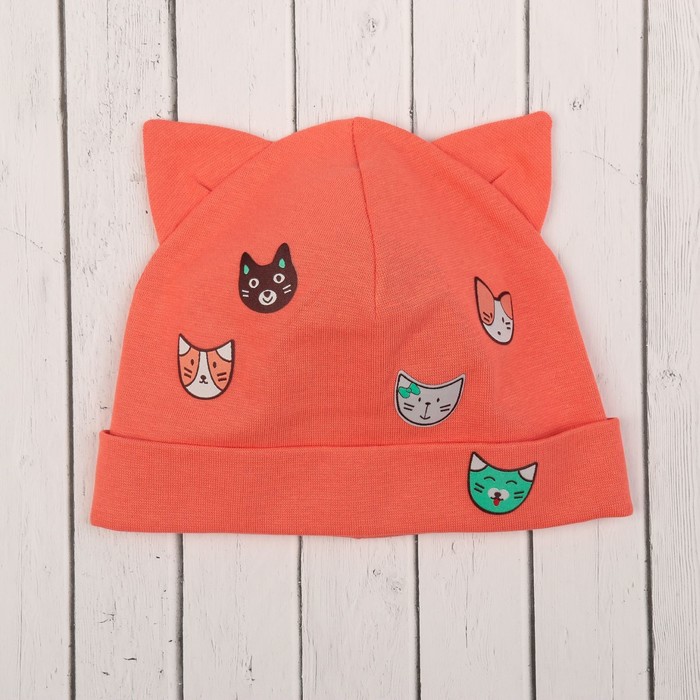 Шапка для девочки "Киски", размер 46-48, цвет коралловый P-224-01 _М