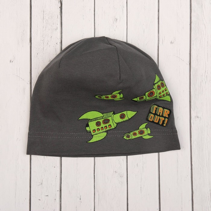 Шапка для мальчика "Ракеты", размер 48-50, цвет серый P-250-01 _М