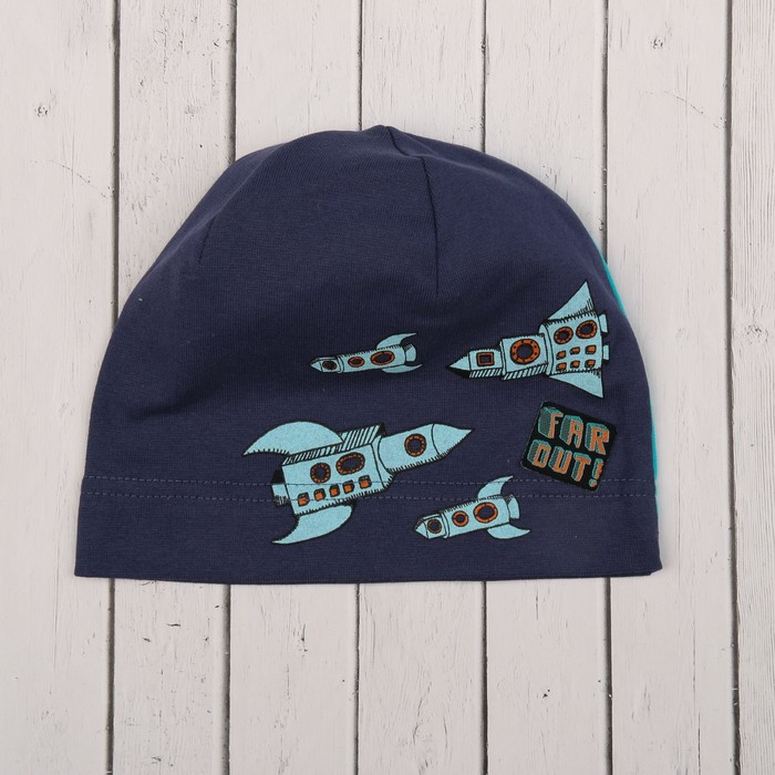 Шапка для мальчика "Ракеты", размер 48-50, цвет синий P-250-01 _М