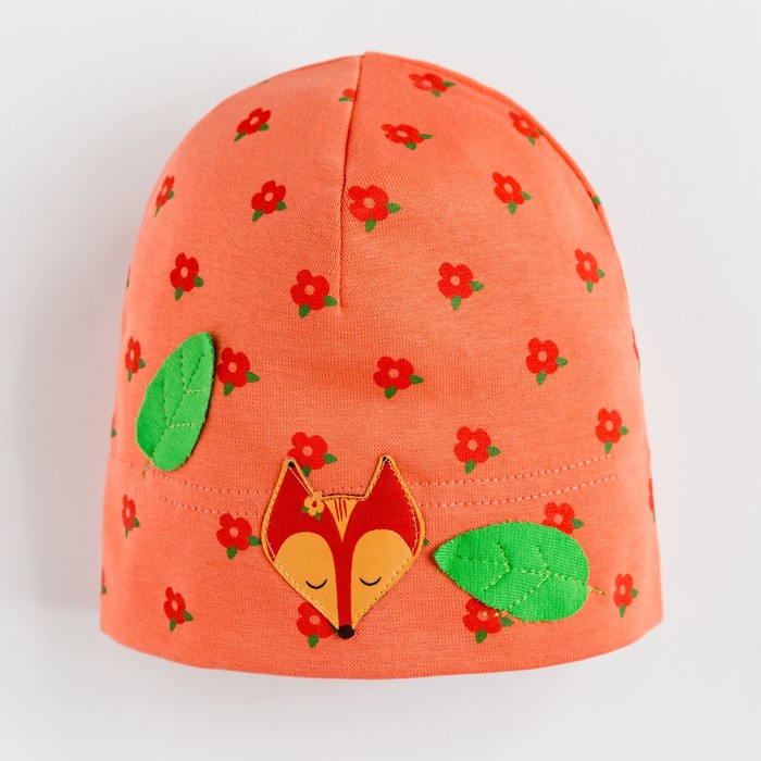 Шапка для девочки "Лисички", размер 46-48, цвет коралловый P-265-01 _М