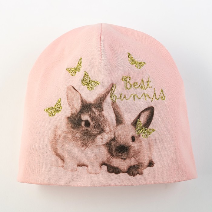 Шапка для девочки "Кролики", размер 44-46, цвет розовый P-291 _М