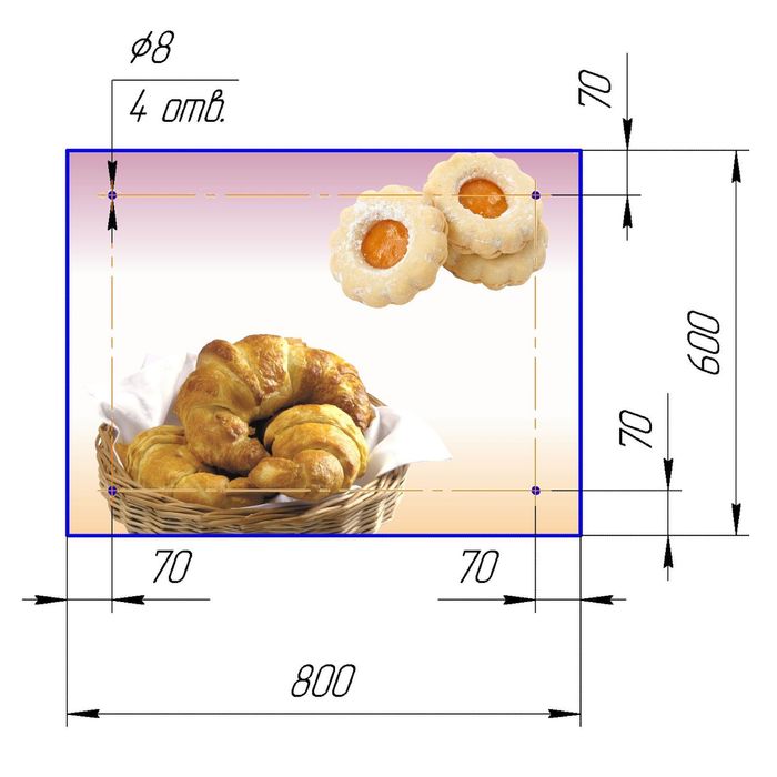 Стеклянный фартук закаленное стекло М1 "Сладости-1", 600х800х4