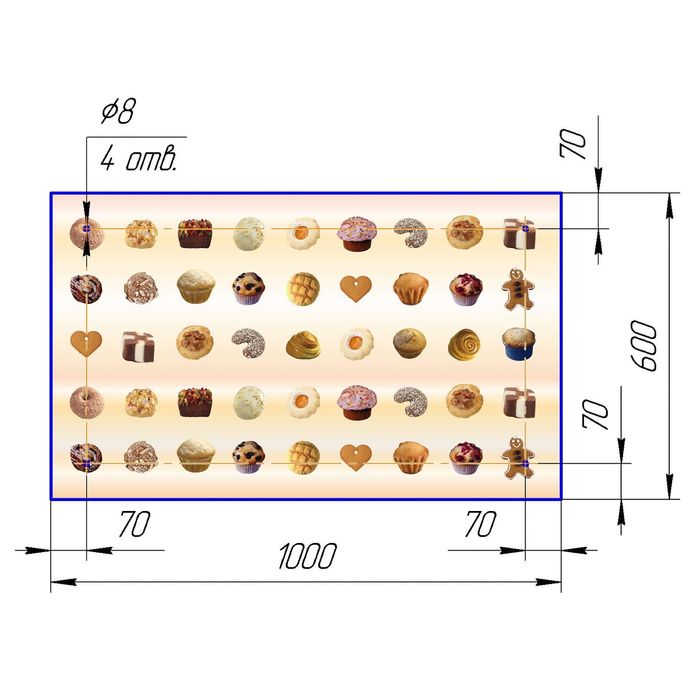 Стеклянный фартук закаленное стекло М1 "Сладости-2", 600х1000х4