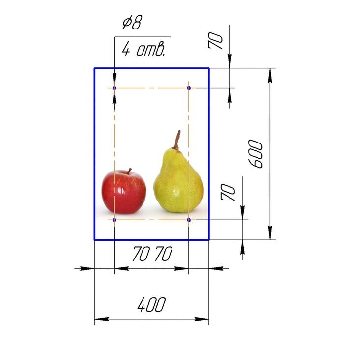 Стеклянный фартук закаленное стекло М1 "Фрукты", 600х400х4