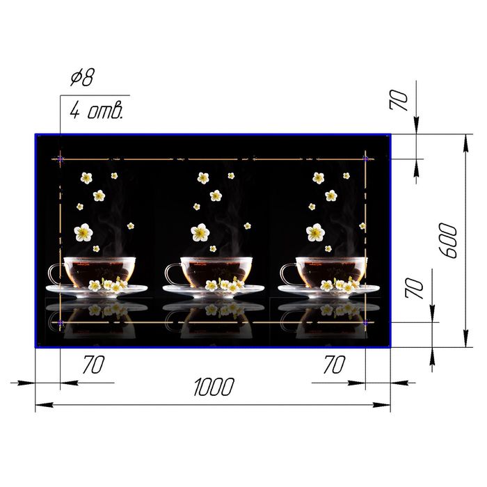 Стеклянный фартук закаленное стекло М1 "Кружка чая", 600х1000х4