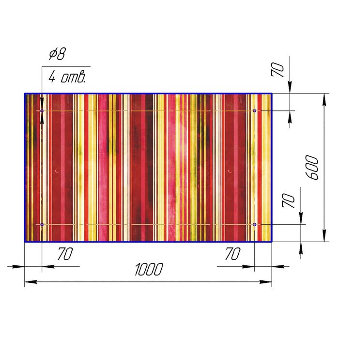 Стеклянный фартук закаленное стекло М1 "Красная полоса", 600х1000х4