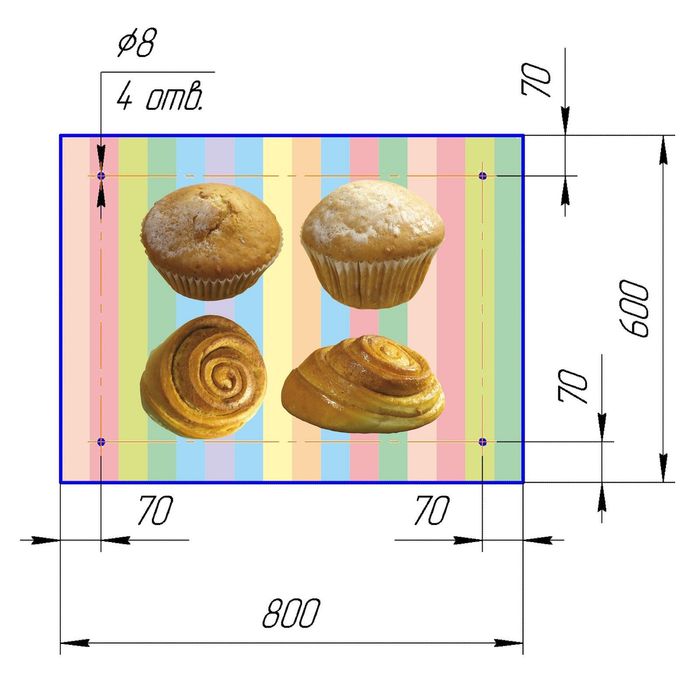 Стеклянный фартук закаленное стекло М1 "Выпечка", 600х800х4