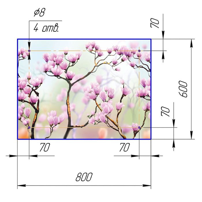 Стеклянный фартук закаленное стекло М1 "Сакура", 600х800х4