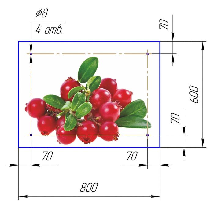 Стеклянный фартук закаленное стекло М1 "Брусника", 600х800х4