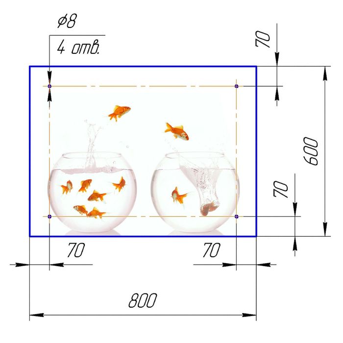 Стеклянный фартук закаленное стекло М1 "Золотые рыбки", 600х800х4