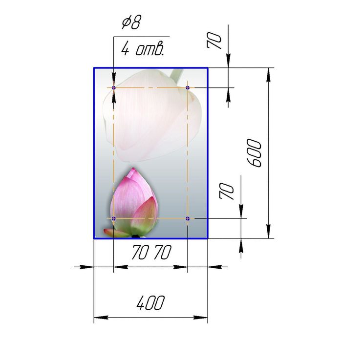Стеклянный фартук закаленное стекло М1 "Бутон Лотоса", 600х400х4