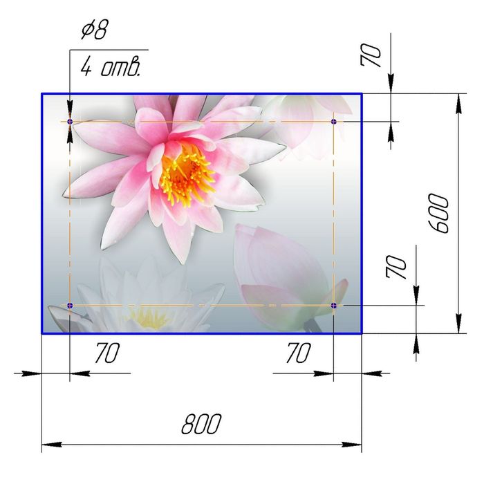 Стеклянный фартук закаленное стекло М1 "Лотос", 600х800х4
