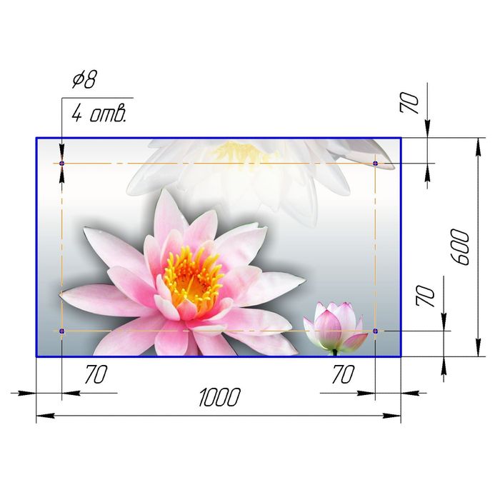 Стеклянный фартук закаленное стекло М1 "Лотос", 600х1000х4
