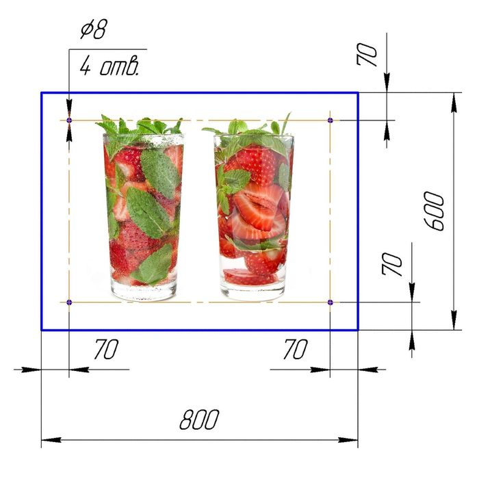 Стеклянный фартук закаленное стекло М1 "Клубника в стакане", 600х800х4