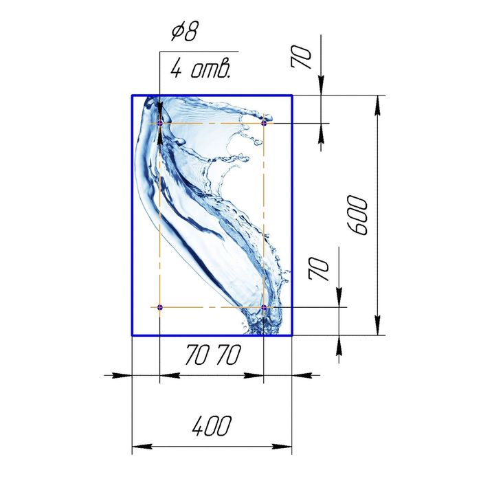 Стеклянный фартук закаленное стекло М1 "Вода", 600х400х4