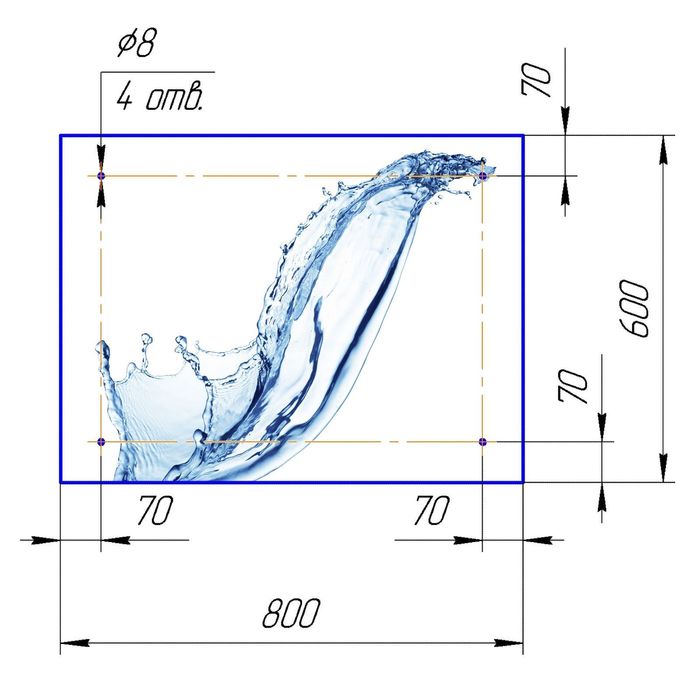 Стеклянный фартук закаленное стекло М1 "Вода", 600х800х4