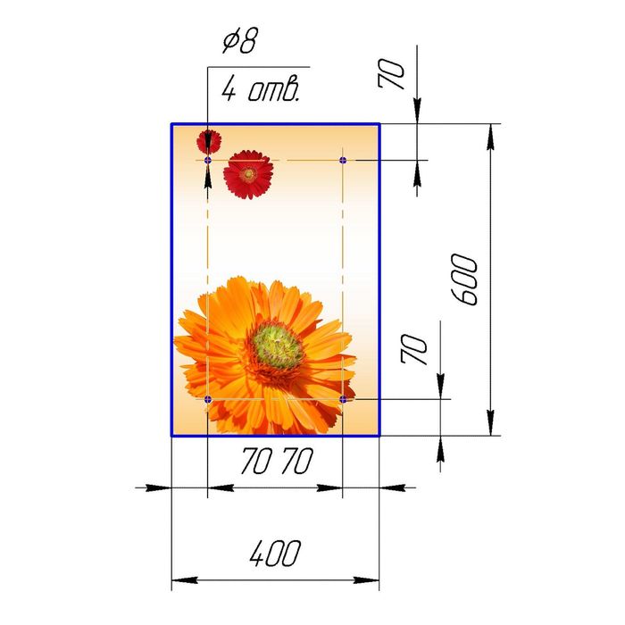 Стеклянный фартук закаленное стекло М1 "Герберы", 600х400х4