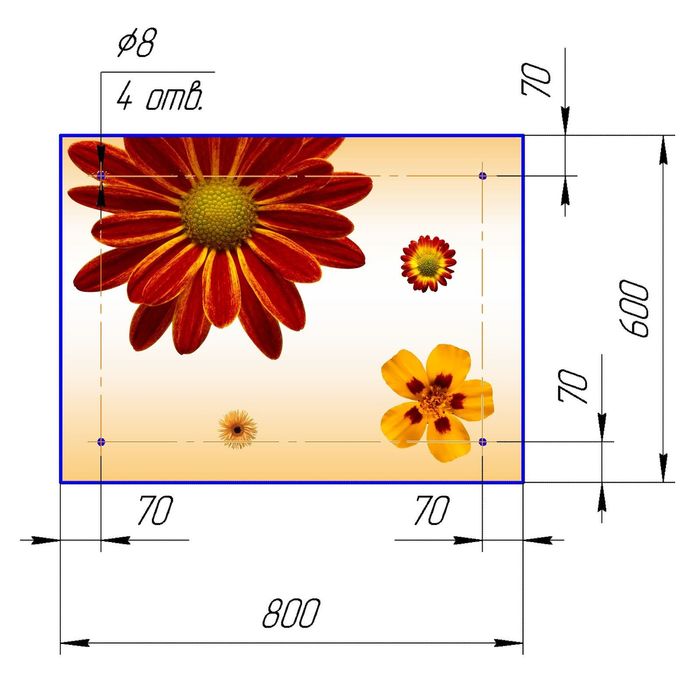 Стеклянный фартук закаленное стекло М1 "Герберы", 600х800х4