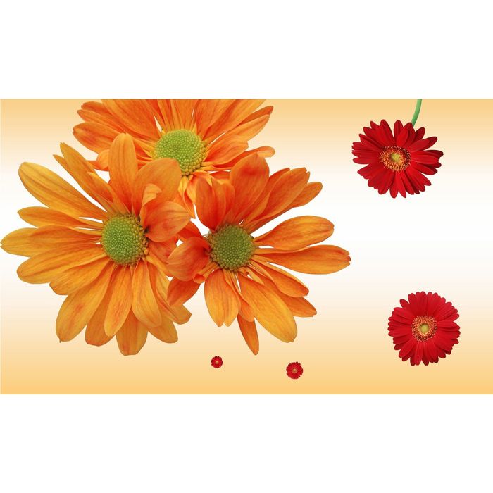 Стеклянный фартук закаленное стекло М1 "Герберы", 600х1000х4