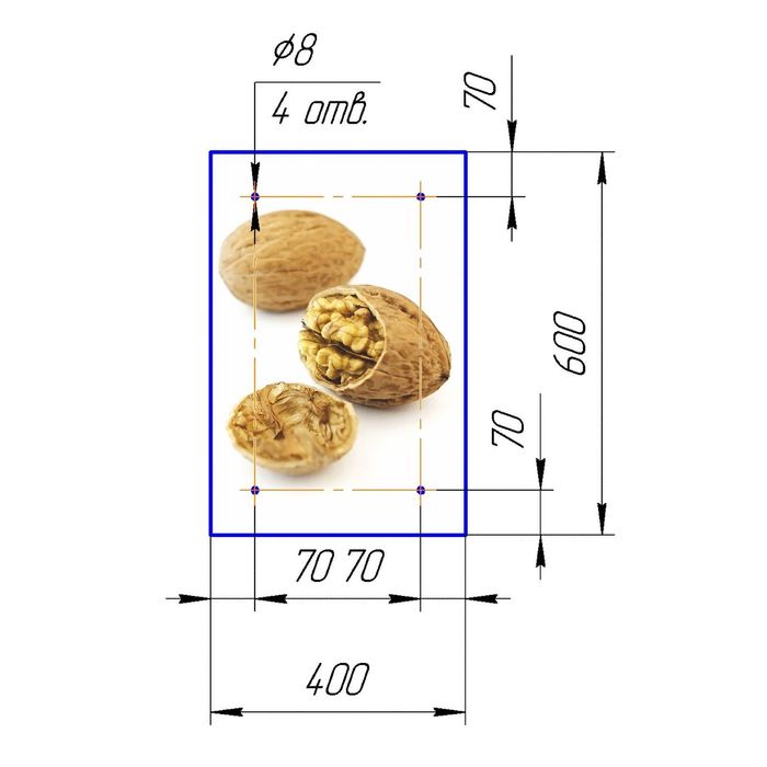Стеклянный фартук закаленное стекло М1 "Грецкие орехи", 600х400х4