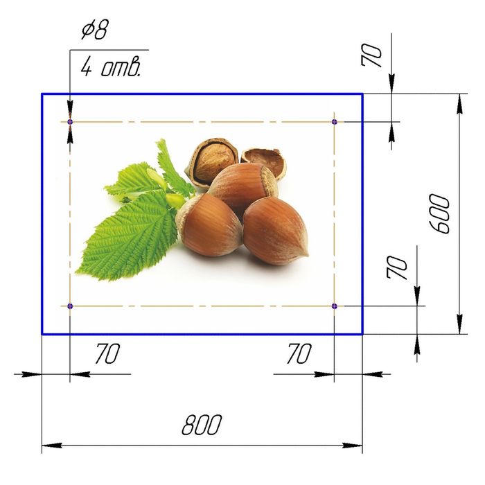 Стеклянный фартук закаленное стекло М1 "Фундук", 600х800х4