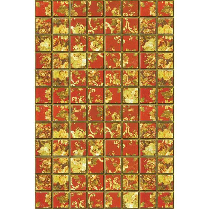 Стеклянный фартук закаленное стекло М1 "Цветы в квадратах", 600х400х4