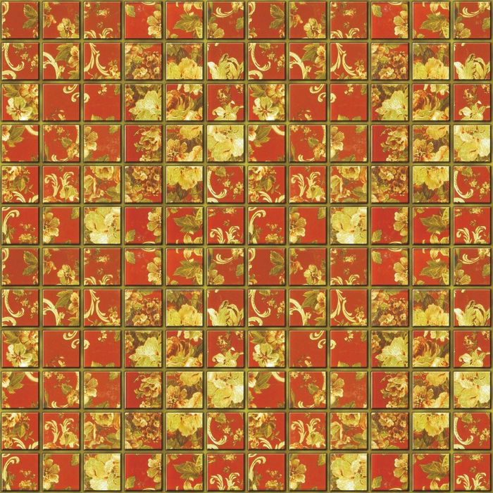 Стеклянный фартук закаленное стекло М1 "Цветы в квадратах", 600х600х4