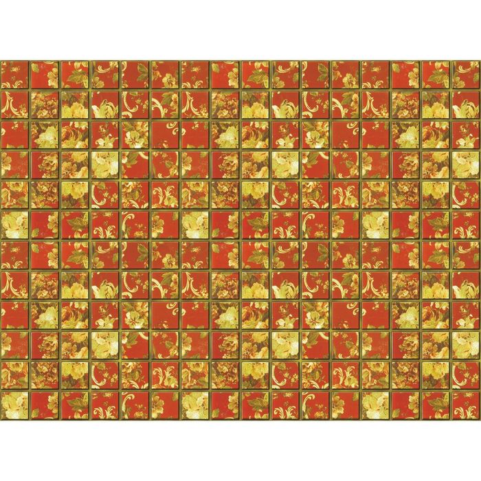 Стеклянный фартук закаленное стекло М1 "Цветы в квадратах", 600х800х4