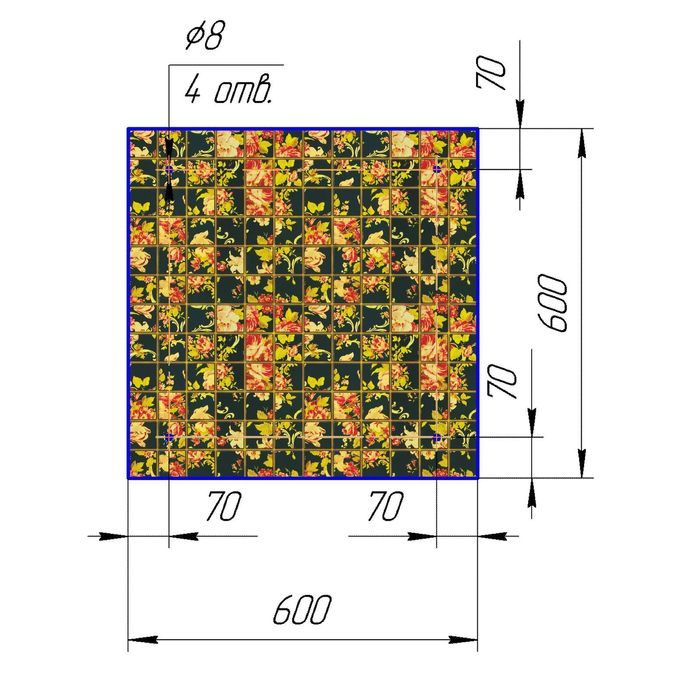 Стеклянный фартук закаленное стекло М1 "Цветы в квадратах-2", 600х600х4