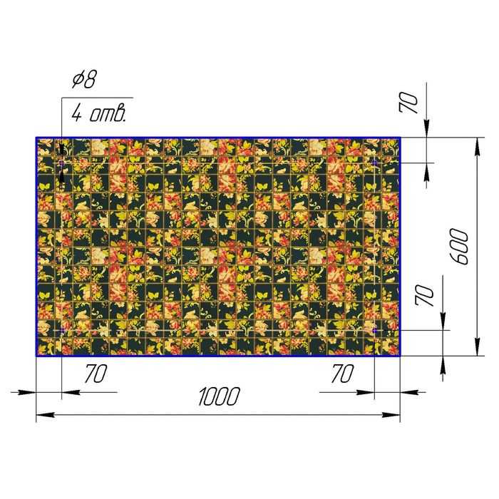 Стеклянный фартук закаленное стекло М1 "Цветы в квадратах-2", 600х900х4