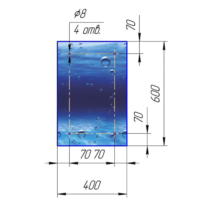 Стеклянный фартук закаленное стекло М1 "Под водой", 600х400х4