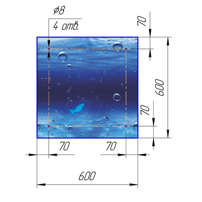 Стеклянный фартук закаленное стекло М1 "Под водой", 600х600х4