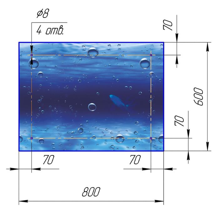 Стеклянный фартук закаленное стекло М1 "Под водой", 600х800х4