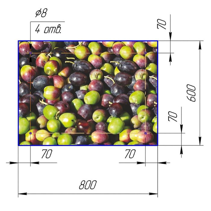 Стеклянный фартук закаленное стекло М1 "Яблоки", 600х800х4