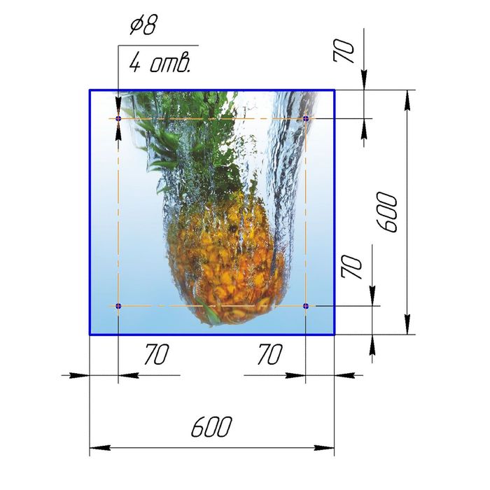 Стеклянный фартук закаленное стекло М1 "Фрукты в воде", 600х600х4