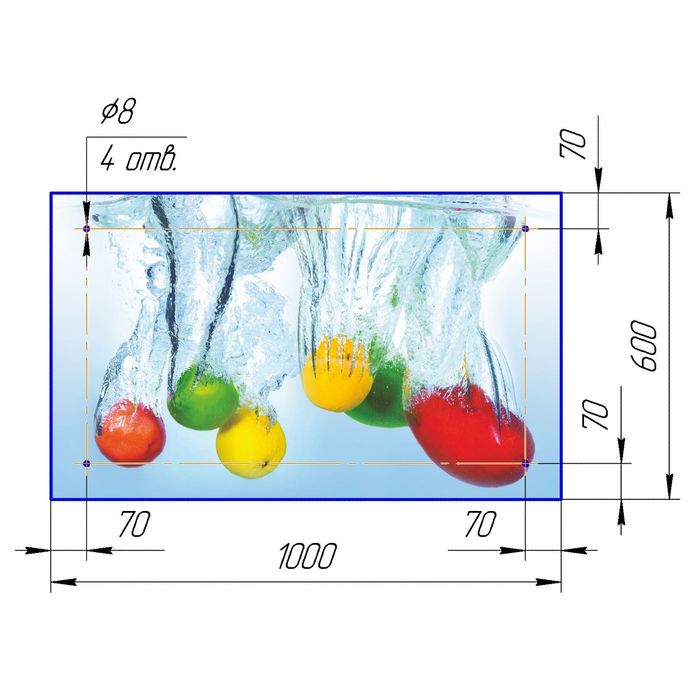Стеклянный фартук закаленное стекло М1 "Фрукты в воде", 600х1000х4