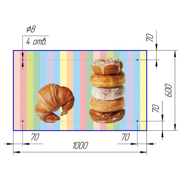 Стеклянный фартук закаленное стекло М1 "Выпечка", 600х1000х4