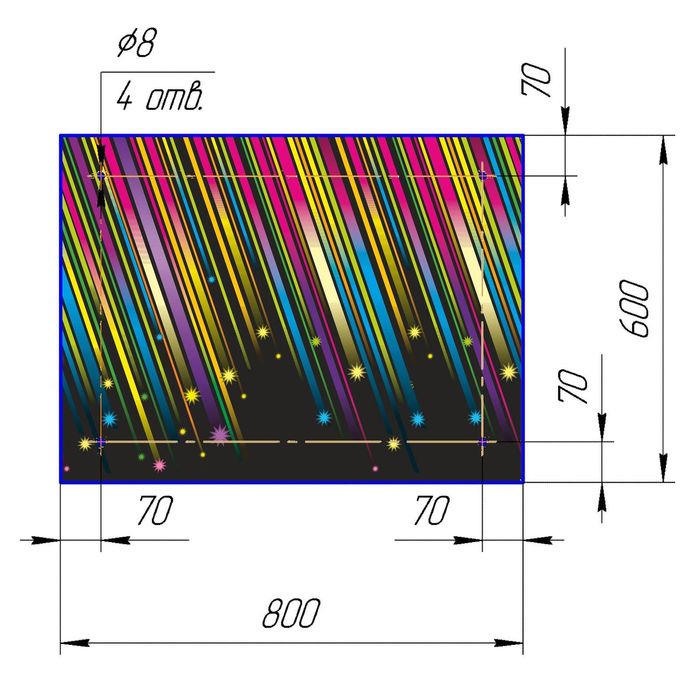 Стеклянный фартук закаленное стекло М1 "Звездопад", 600х800х4