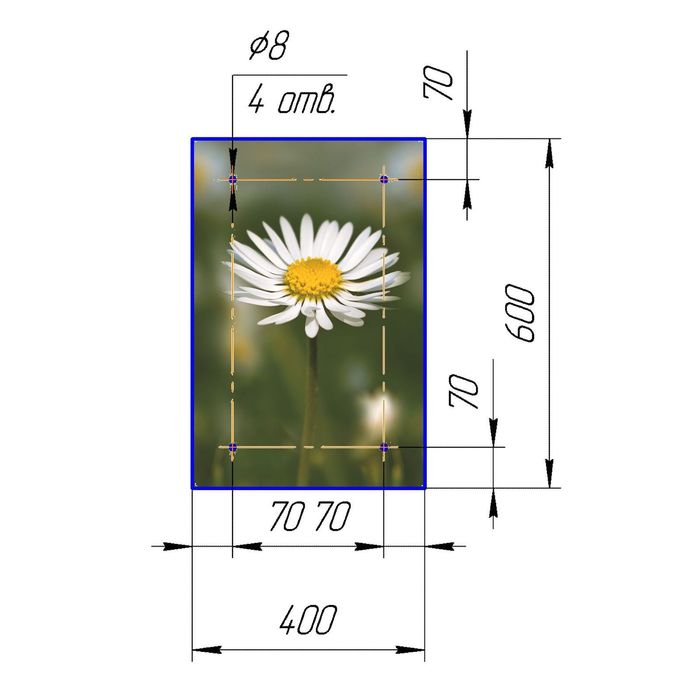 Стеклянный фартук закаленное стекло М1 "Ромашки", 600х400х4