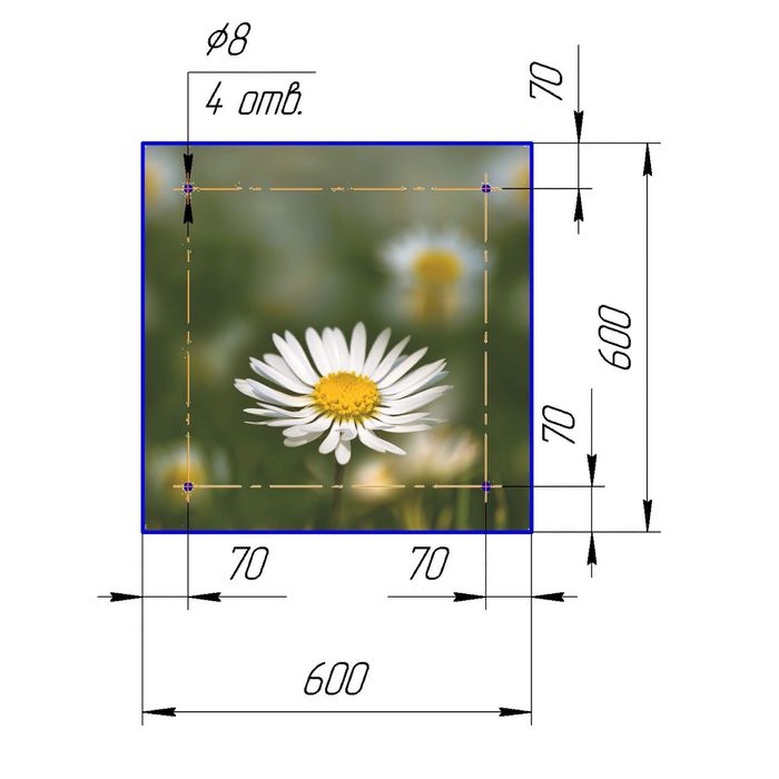Стеклянный фартук закаленное стекло М1 "Ромашки", 600х600х4