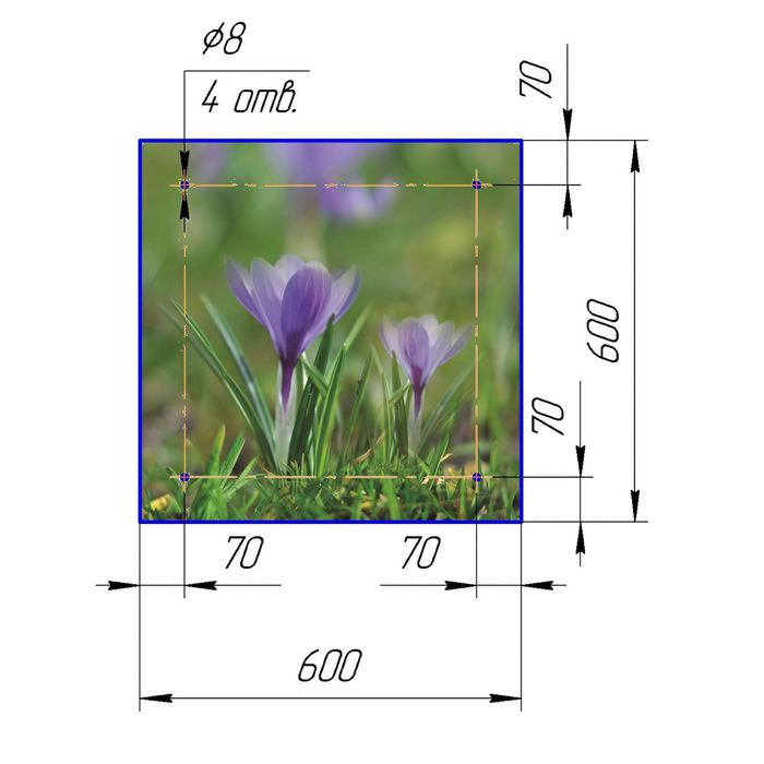 Стеклянный фартук закаленное стекло М1 "Крокус", 600х600х4