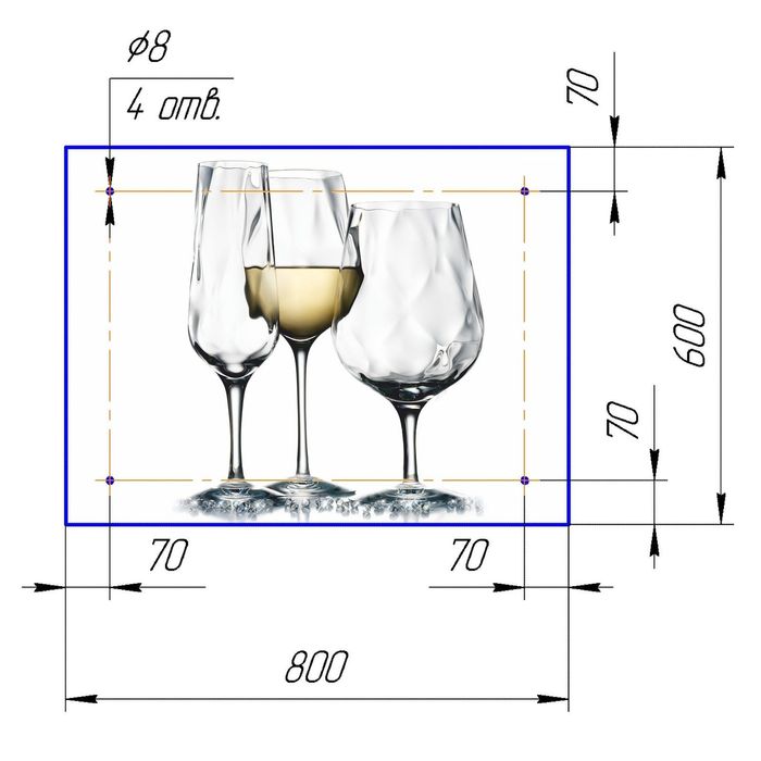 Стеклянный фартук закаленное стекло М1 "Бокалы", 600х800х4