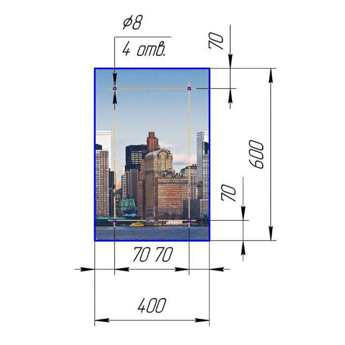 Стеклянный фартук закаленное стекло М1 "Город", 600х400х4