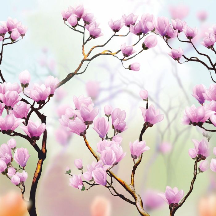 Стеклянный фартук закаленное стекло М1 "Сакура", 600х600х4