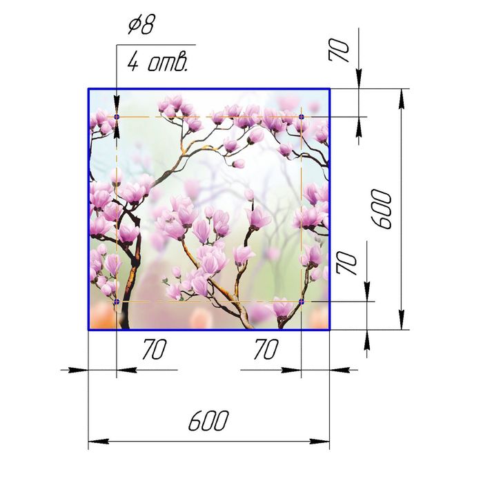 Стеклянный фартук закаленное стекло М1 "Сакура", 600х600х4