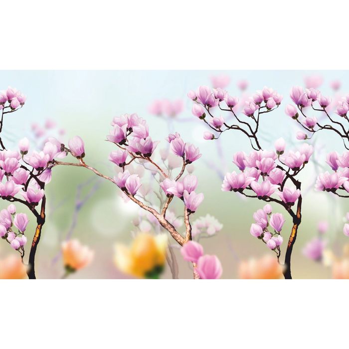 Стеклянный фартук закаленное стекло М1 "Сакура", 600х1000х4