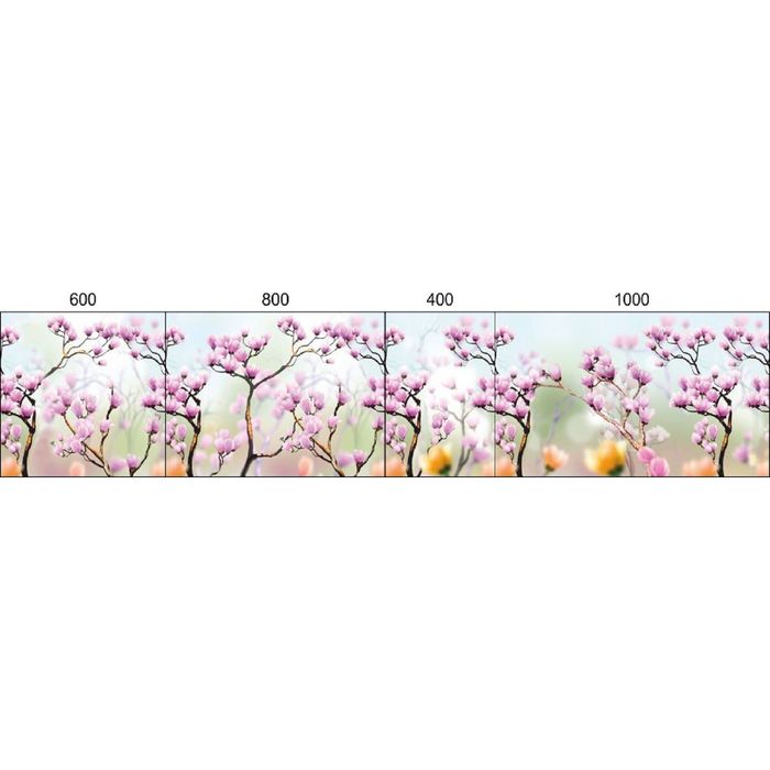 Стеклянный фартук закаленное стекло М1 "Сакура", 600х1000х4