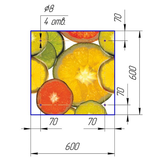 Стеклянный фартук закаленное стекло М1 "Фрукты-2", 600х600х4