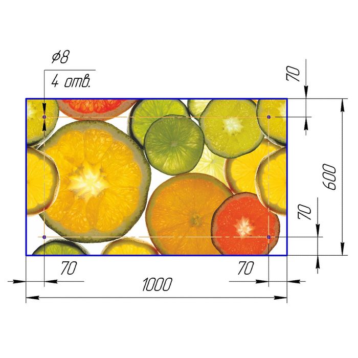 Стеклянный фартук закаленное стекло М1 "Фрукты-2", 600х1000х4
